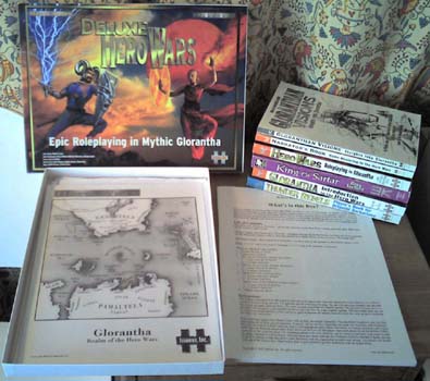 Hero Wars ja Glorantha -pakettini myytvn. Linkitetty isoon kuvaan.